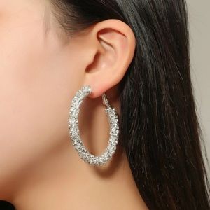 Restock - Silver Rhinestone Decor Hoop Earrings